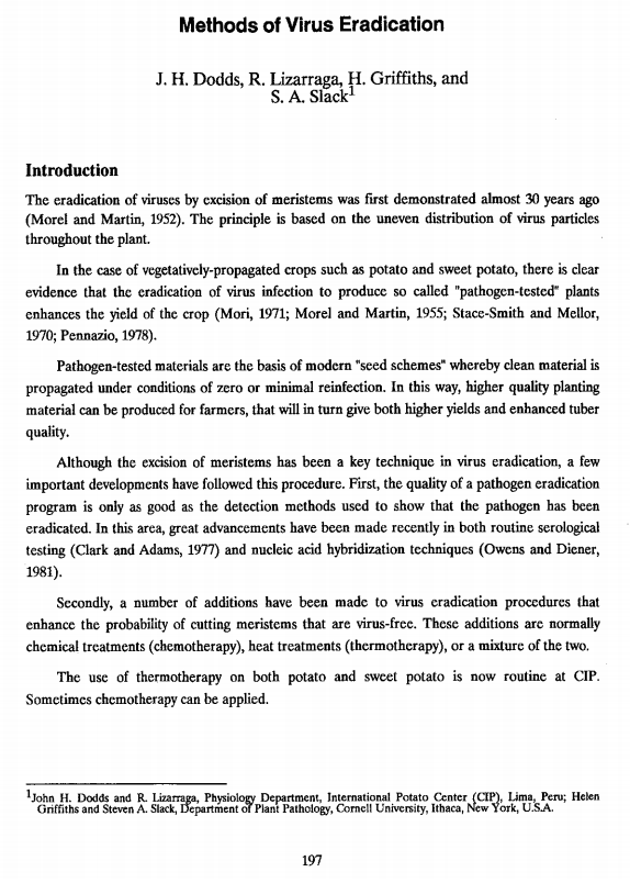 Methods Of Virus Eradication Sweetpotato Knowledge Portal - 